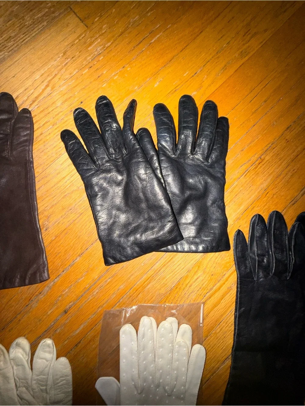 9 Pairs Vintage Mixed Gloves Lot - Black, Cream, Navy, Tan, Roger Fare